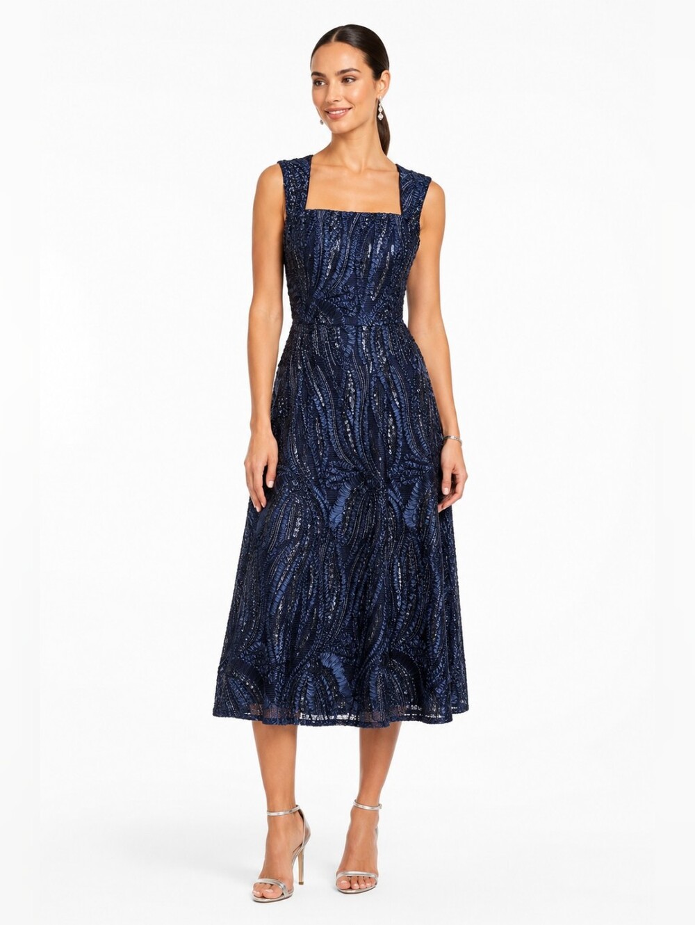 Aidan Mattox Sequin Embroidered Midi Dress 2 Twilight Navy NWT $395 Evening
